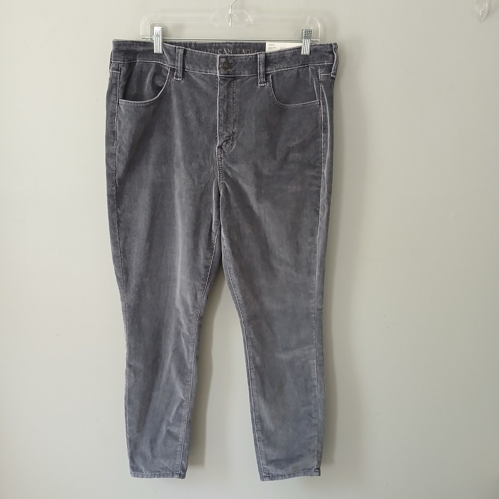 American Eagle Women's Size 14 Gray Corduroy Pants High Rise Stretch NWT!!!